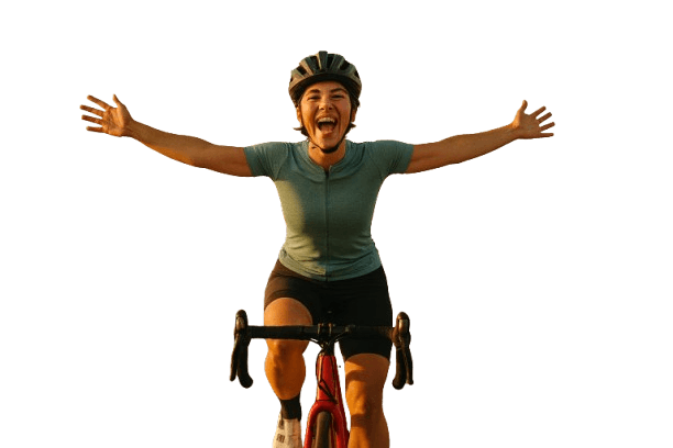 Cyclist celebrating